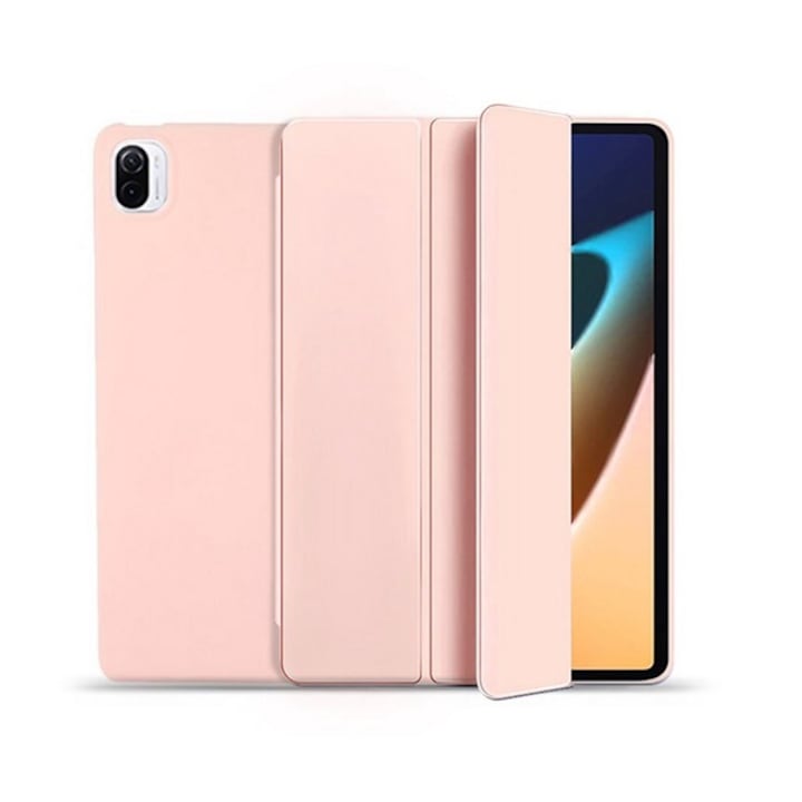 Gigapack tabletvédő álló, bőr hatású, flip, oldalra nyíló, trifold, asztali tartó, rózsaszín, kompatibilis: Xiaomi Pad 5