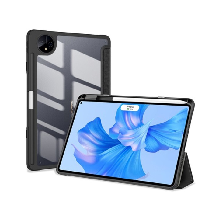 Dux ducis toby tabletvédő álló, bőr hatású, aktív flip, oldalra nyíló, trifold, asztali tartó, ceruza tartó, fekete, kompatibilis: Huawei MatePad Pro LTE, MRX-AL19, / MatePad Pro WIFI, MRX-W19