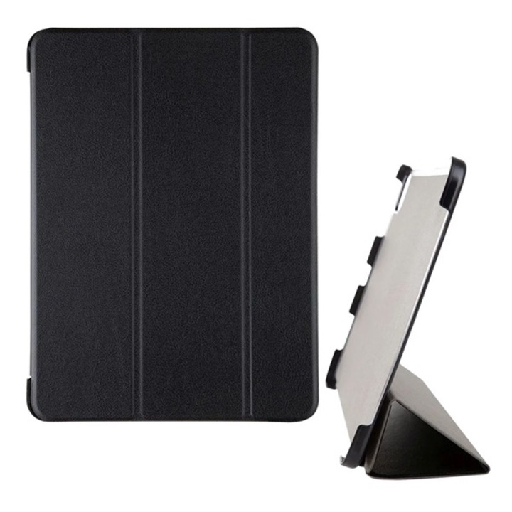 Gigapack tabletvédő álló, bőr hatású, flip, oldalra nyíló, trifold, asztali tartó, fekete, kompatibilis: Lenovo Tab M10 Plus, TB125, WIFI / Tab M10 Plus, TB128, LTE