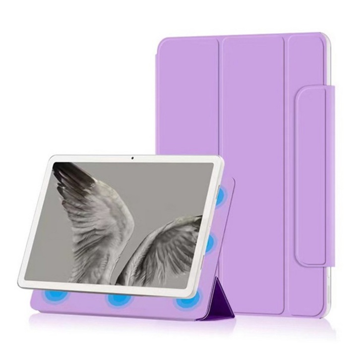 Gigapack tabletvédő álló, bőr hatású, aktív flip, mágneses, oldalra nyíló, trifold, asztali tartó, lila, kompatibilis: Google Pixel Tablet