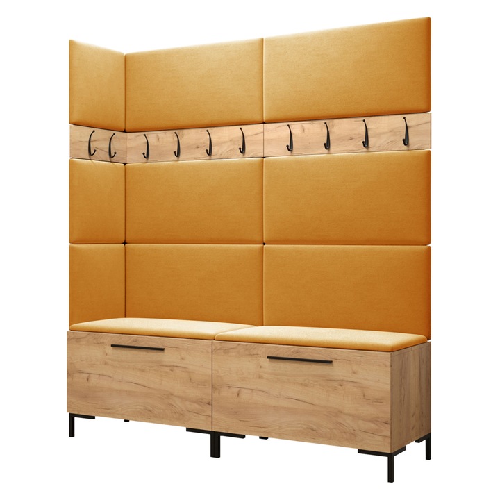 Mobilier pentru hol Frunofta V, MIRJAN24, craft auriu + galben, 46x196x168 cm