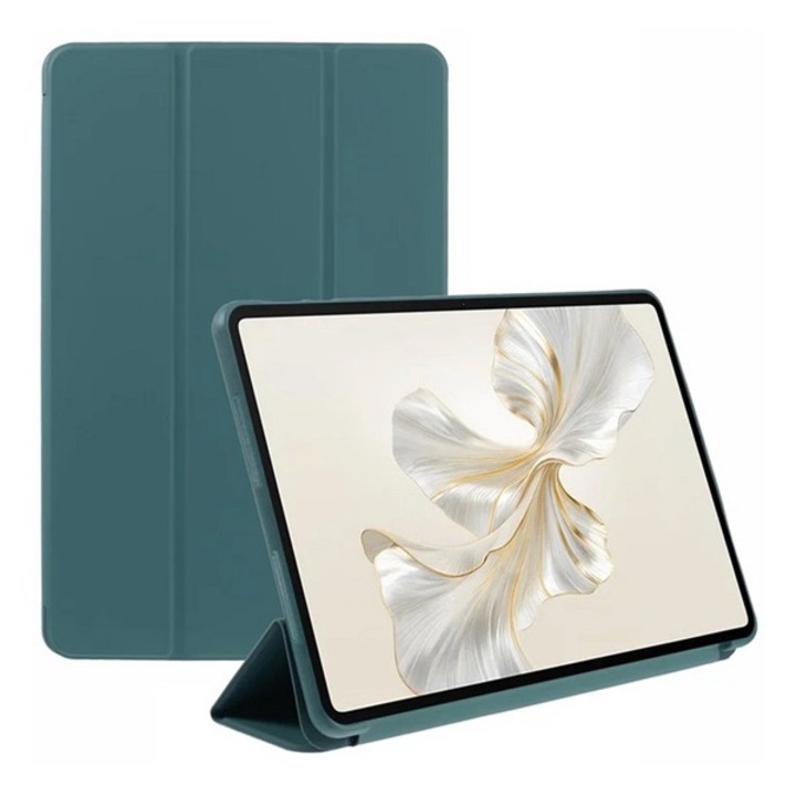 Gigapack tabletvédő álló, bőr hatású, flip, oldalra nyíló, trifold, asztali tartó, sötétzöld, kompatibilis: Honor Pad 9