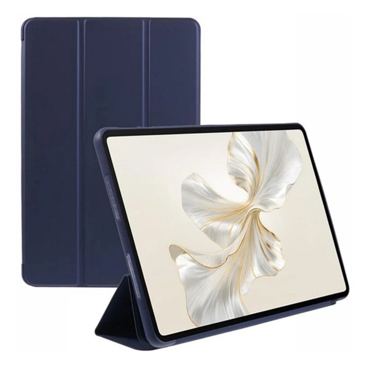 Gigapack tabletvédő álló, bőr hatású, flip, oldalra nyíló, trifold, asztali tartó, sötétkék, kompatibilis: Honor Pad 9