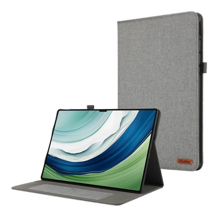 Gigapack tabletvédő álló, bőr hatású, flip, oldalra nyíló, asztali tartó, textil hatás, világosszürke, kompatibilis: Huawei MatePad Pro 12.2