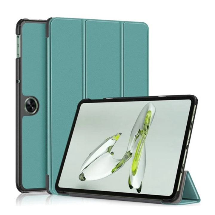 Gigapack tabletvédő álló, bőr hatású, aktív flip, oldalra nyíló, trifold, asztali tartó, sötétzöld, kompatibilis: OnePlus Pad Go