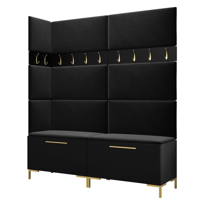 Mobilier pentru hol Frunofta V, MIRJAN24, negru + negru, 46x196x168 cm