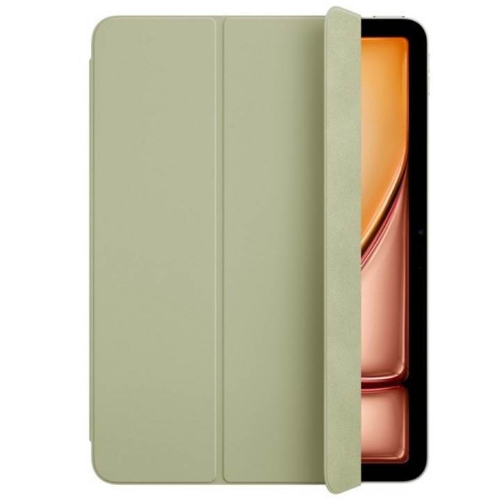 Apple smart folio tabletvédő álló, bőr hatású, aktív flip, oldalra nyíló, trifold, asztali tartó, zsályazöld, kompatibilis: Apple IPAD Air 11, 2025, / IPAD Pro 11, 2022, / IPAD Pro 11, 2021