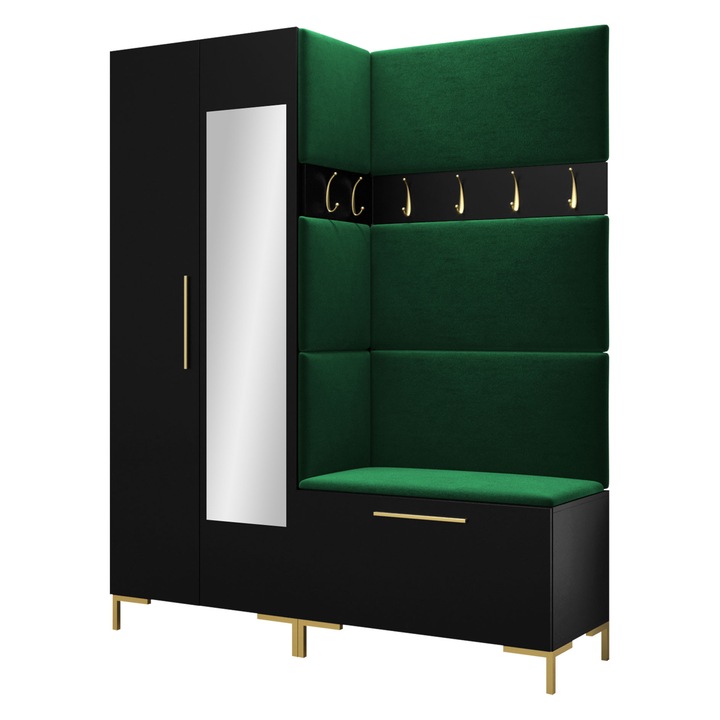 Mobilier pentru hol Frunofta IX, MIRJAN24, negru + verde, 46x196x158 cm