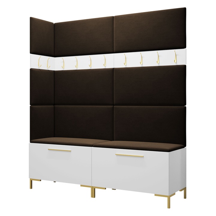 Mobilier pentru hol Frunofta V, MIRJAN24, alb + maro, 46x196x168 cm