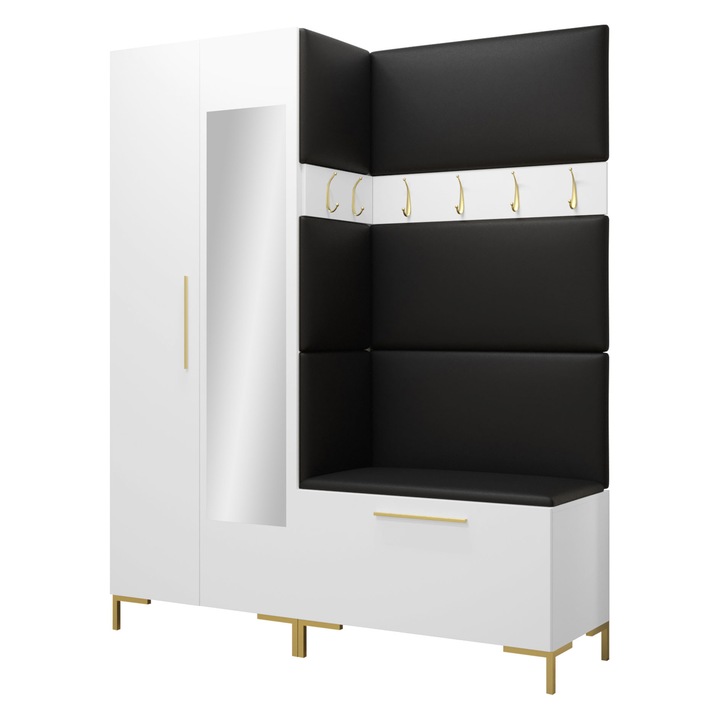 Mobilier pentru hol Frunofta IX, MIRJAN24, alb + negru mat, 46x196x158 cm