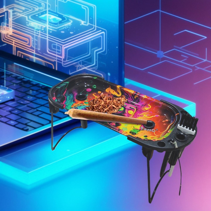 Set Rolling Tray pentru Tigari, 2 Cone King Size, 2 Cone 11/4, 1 Perie, 1 ConeMaker, Albastru, 9 Piese