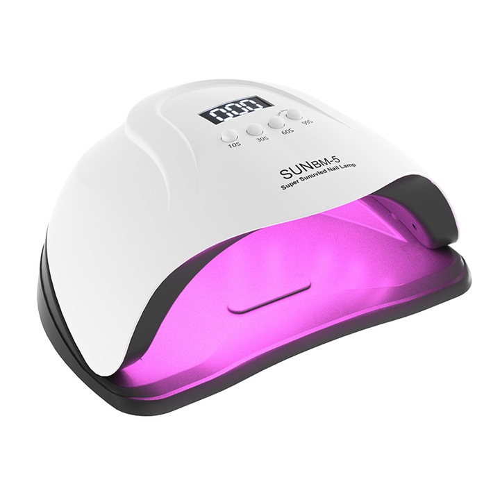 UV LED körömlámpa, 280W, 66 lámpagyöngy, piros fény, 4 fokozatú állítás, digitális kijelző a képernyőn, gyorsan száradó, kivehető, fehér