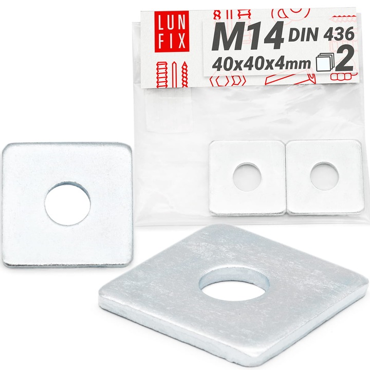 Négyszögletes alátét, M14, Lun Fix, horganyzott 50x50x6mm, 2db