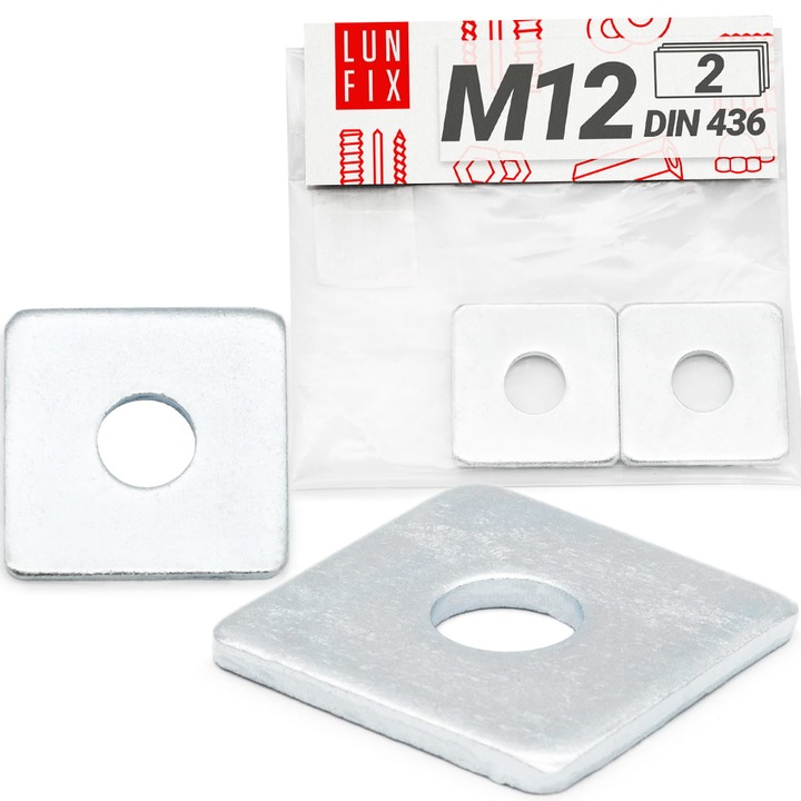 Шайба квадратна Lun Fix, 40x40x3.5mm, поцинкована стомана, комплект 2 бр.