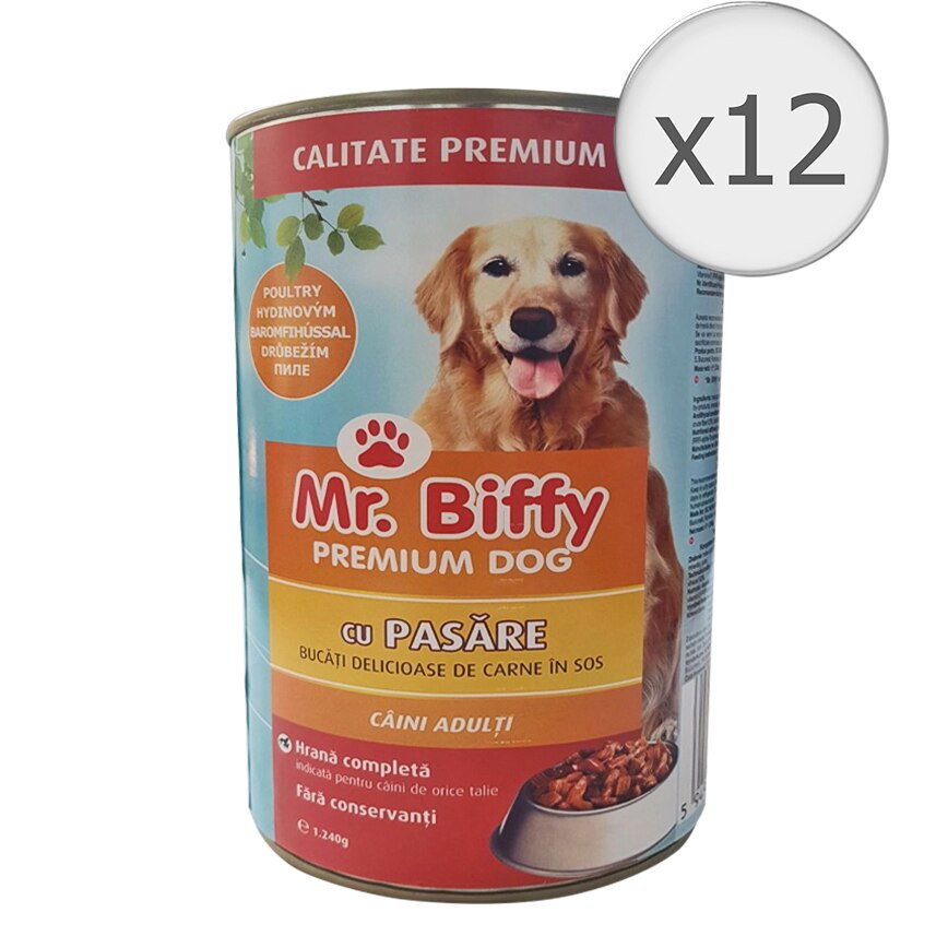 Hrana umeda pentru caini Mr. Biffy, Pui, 12x1240g
