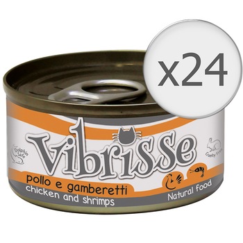 Hrana umeda pentru pisici Vibrisse, Pui si Creveti, 24x70g Hrana umeda pentru pisici Vibrisse, Pui si Creveti, 24x70g