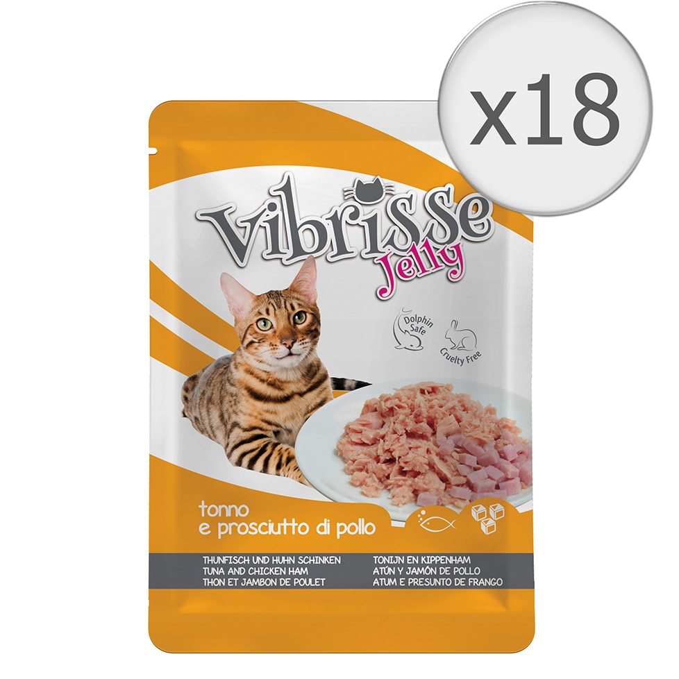 Hrana umeda pentru pisici Vibrisse, Ton si Sunca de Pui in Aspic, 18x70g