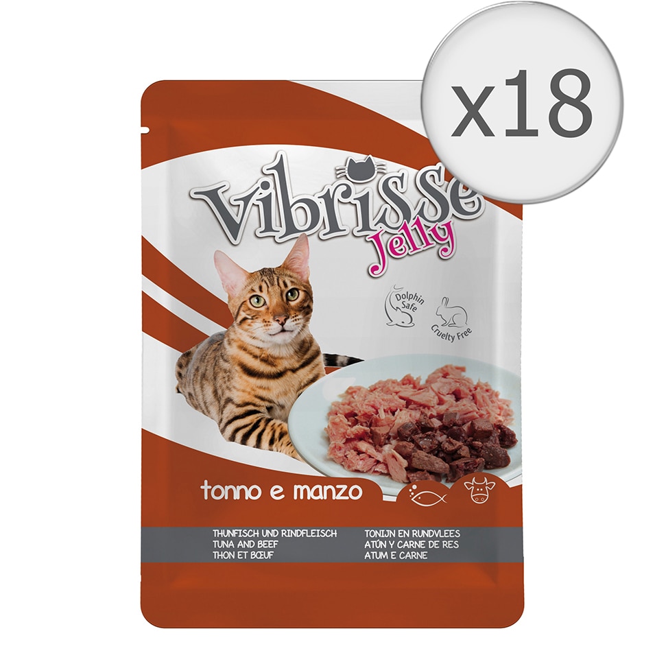 Hrana umeda pentru pisici Vibrisse, Ton si Vita in Aspic, 18x70g