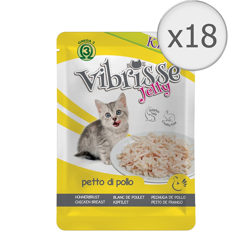 Hrana umeda pentru pisici Vibrisse, Kitten, Piept de Pui in Aspic, 18x70g