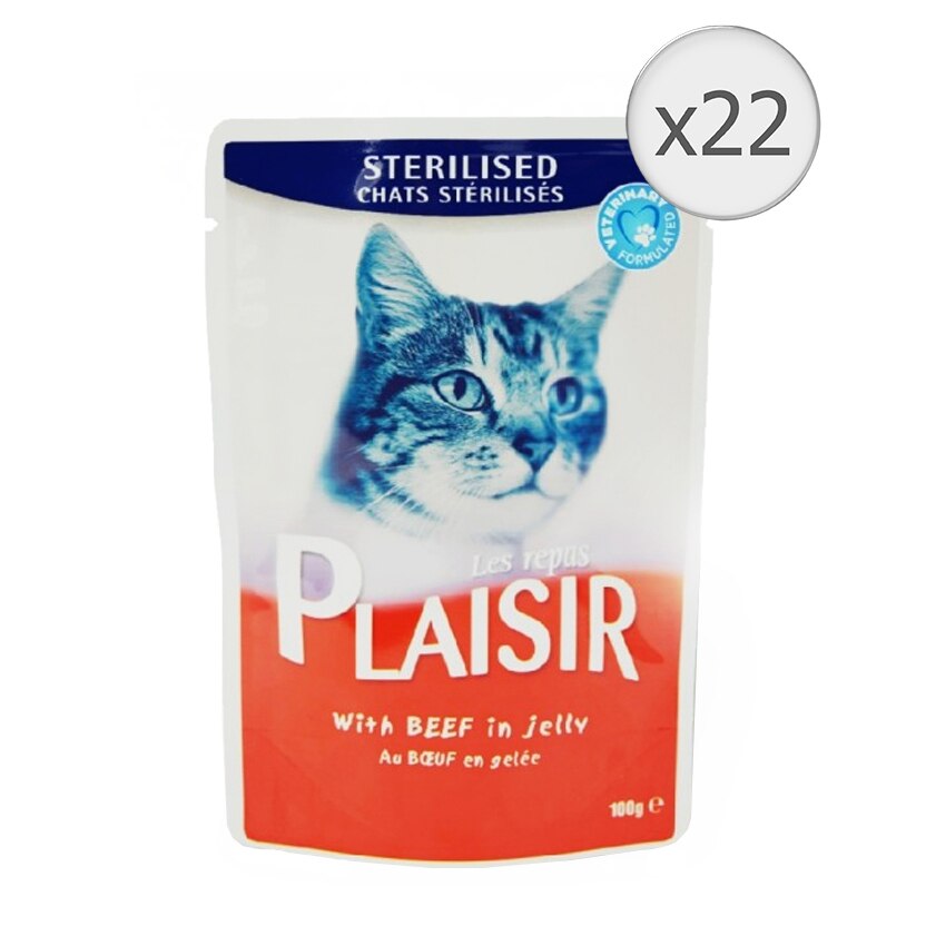 Hrana umeda pentru pisici Plaisir Sterilised, Vita, 22x100g