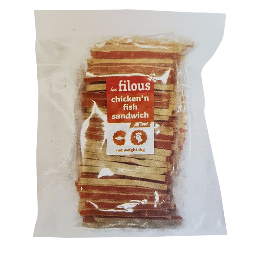 Recompensa pentru caini Filous, Sandwich cu Pui si Peste, 1 Kg