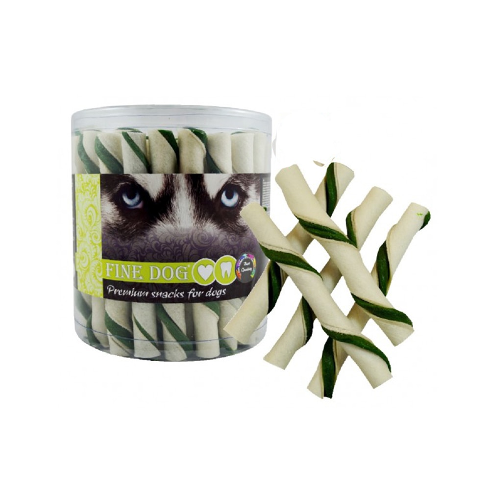 Recompensa pentru caini Fine Dog, Tub de piele, Menta, 35 x 12 cm