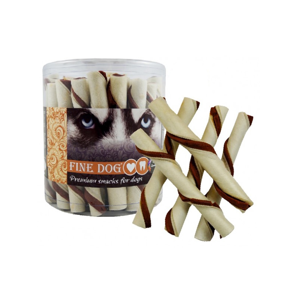 Recompensa pentru caini Fine Dog, Tub de piele, Pui, 35x12 cm