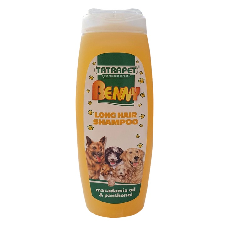Sampon pentru caini Benny, pentru par lung, Ulei de Macadamia, 200 ml