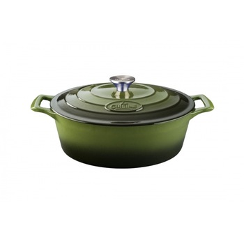 Cratita fonta emailata+capac ovala 29cm Green Cratita fonta emailata+capac ovala 29cm Green