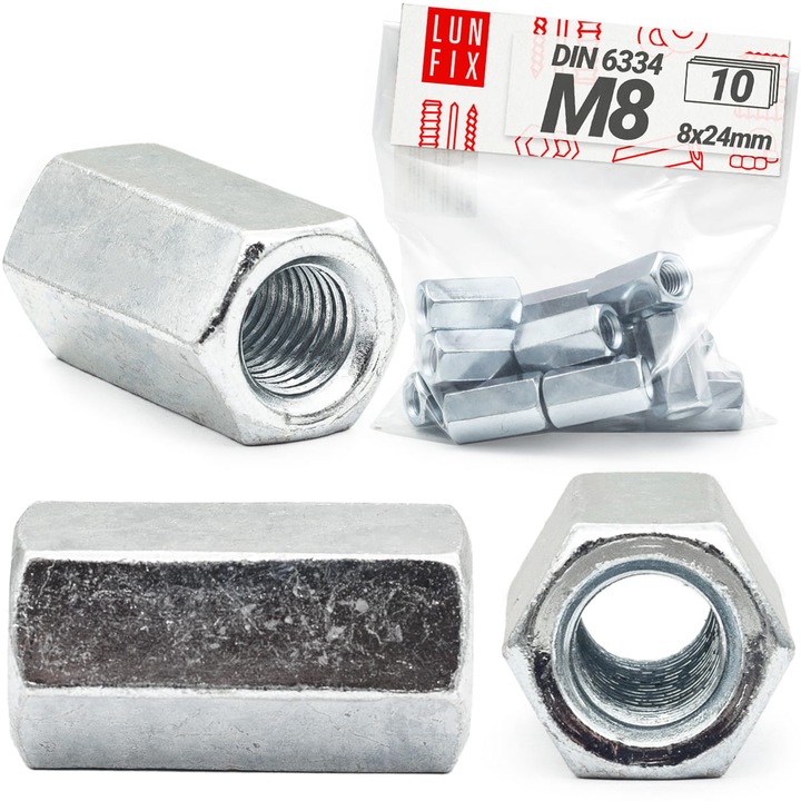 Удължена гайка Lun Fix, M8x24, комплект 10 бр., поцинковани