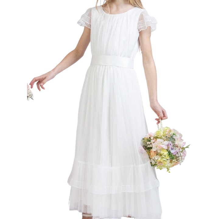 Rochie de fetite, ZOYA Fashion, Lara, Tul, Alb, Alb