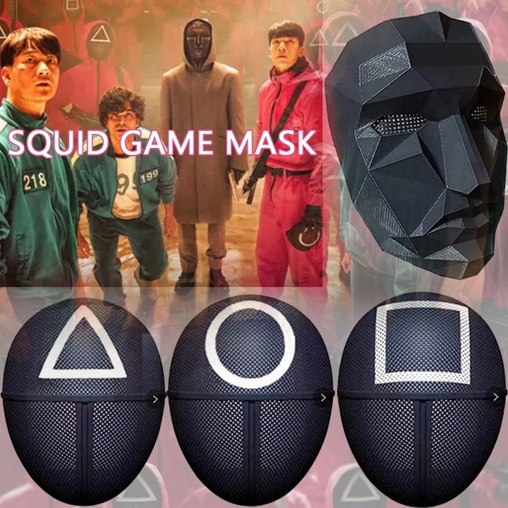 Masca inspirata Squid Game, Cerc, Plastic, Negru