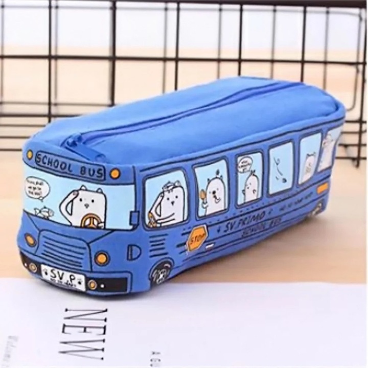 Penar set copii, Neechipat, pisici, autobuz scolar, multicolor, 19x6.5x6cm