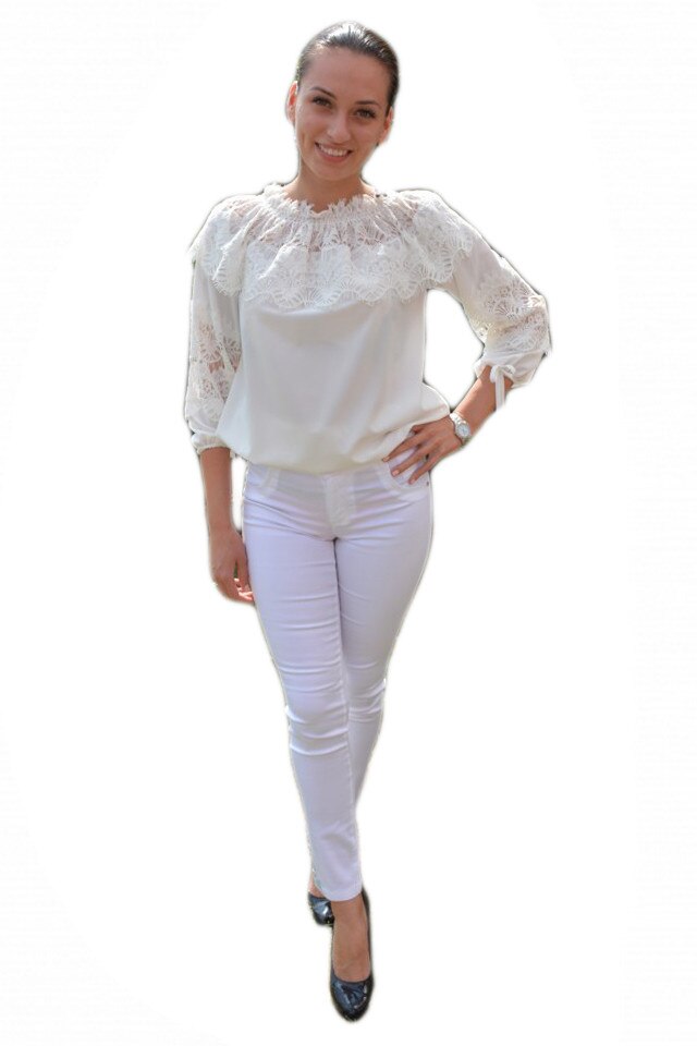 Pantaloni cu croi conic, D&J Exclusive, Alb