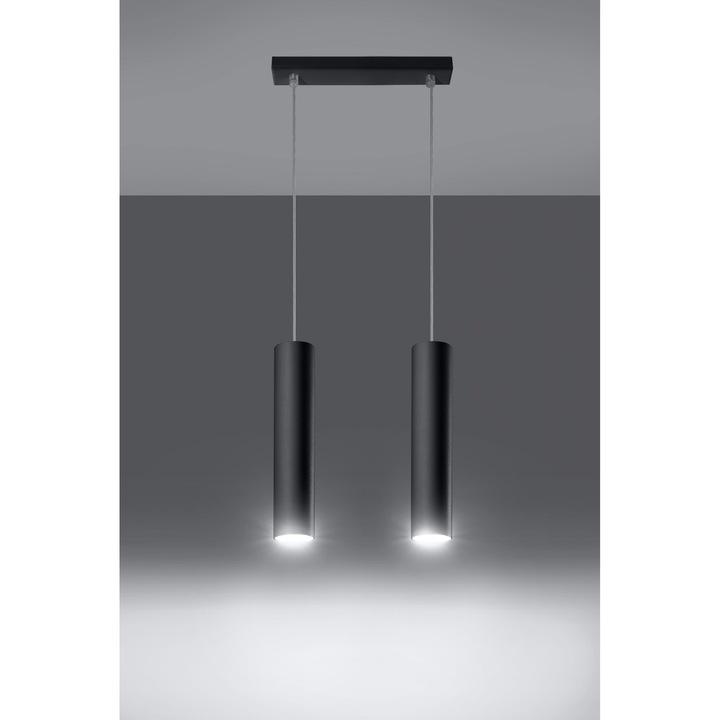 Lampa suspendata Lagos negru otel 2 becuri tub modern de interior