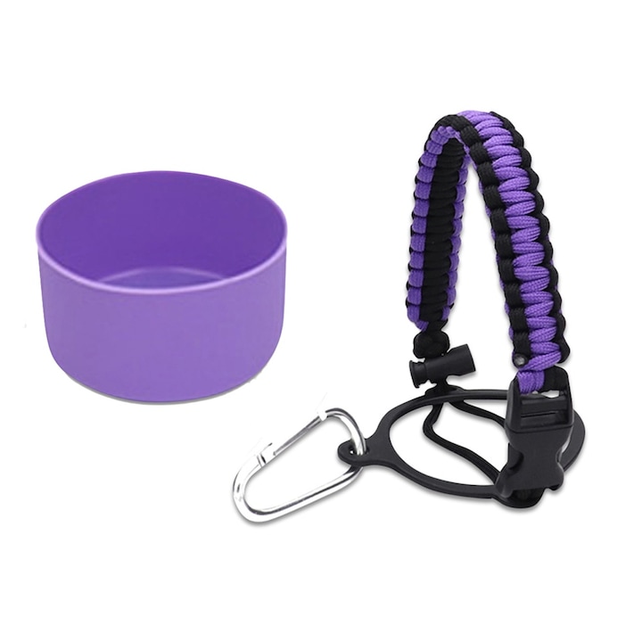 Комплект термо чаша, защита за дръжка, силикон/найлон, незалепващо покритие, за Stanley/Quencher 355 мл/610 мл, лилав