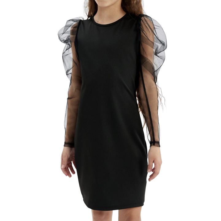 Rochie de fetite, ZOYA Fashion, Elena, Bumbac, Negru, Negru