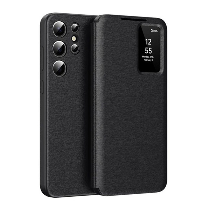 Husa telefon, gigapack, , Flip activ, Deschidere laterală, Smart view cover, Negru, Compatibilă: Samsung Galaxy S23 Ultra, SM-S918
