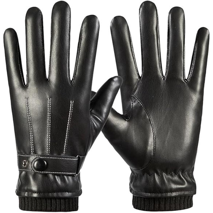 Manusi clasice pentru femei, iarna izolate pentru, Piele naturala, Negru, 25 cm