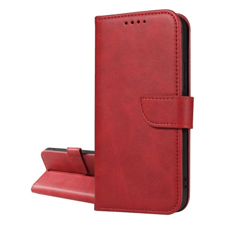 Gigapack mobiltelefon tok álló, bőr hatású, flip, oldalra nyíló, asztali tartó, koptatott bőr minta, prémium, piros, kompatibilis: Motorola Moto G54 Power 5G, XT2343-6, / Moto G54 5G, XT2343-1