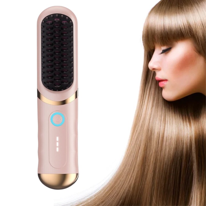 Hordozható Hajkiegyenesítő Fésű Három Fokozatú Beállítással, Gyors Felmelegedéssel, Innovatív Kialakítással - Rózsaszín