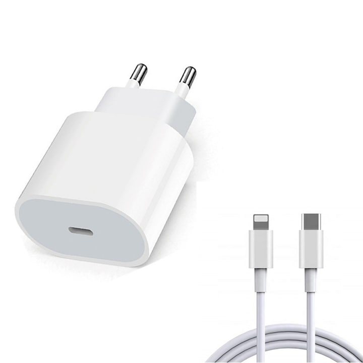 PD20W gyorstöltő készlet, 2m, Margot, kompatibilis iPhone14/13/12/11, USB-C, matt fehér/szürke