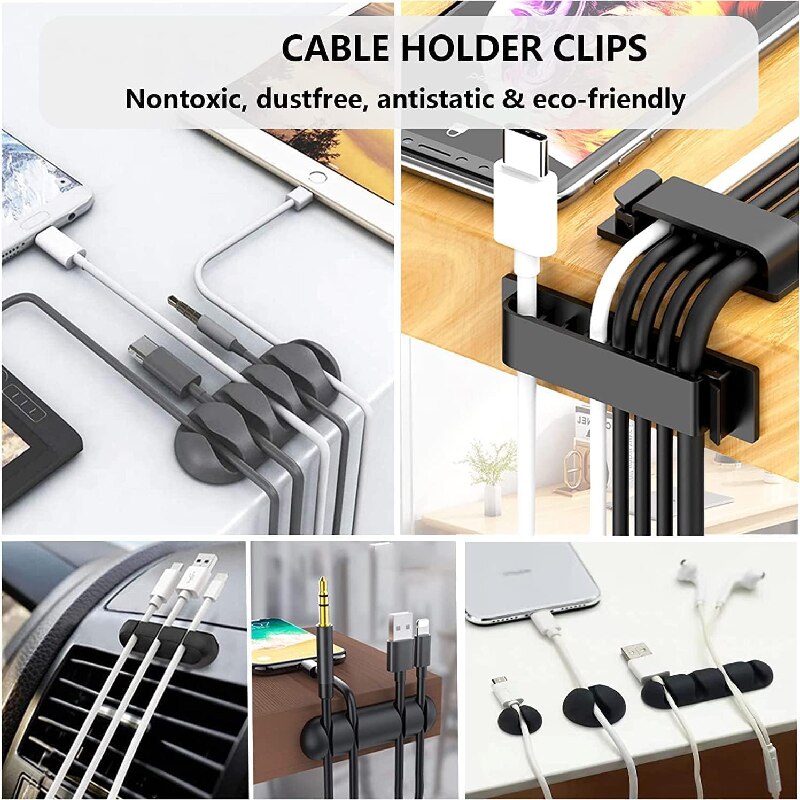 Set 200 piese pentru organizator cabluri, Reutilizabil, autoadeziv ...