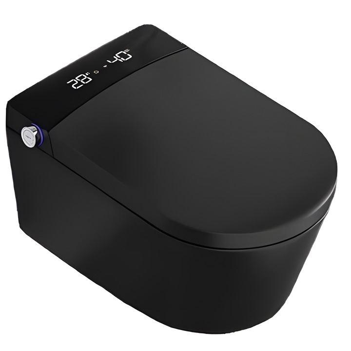 Vas wc smart, cadru inclus, Power Color, functie bideu, dezinfectare UV, Led, montaj suspendat, 58x38 cm, Negru Mat, Ela