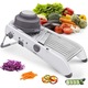 Razatoare Multifunctionala Macvi® pentru legume si fructe, 18 taieturi diferite, lame inox, reglabila 1-7 mm, ergonomica, gri