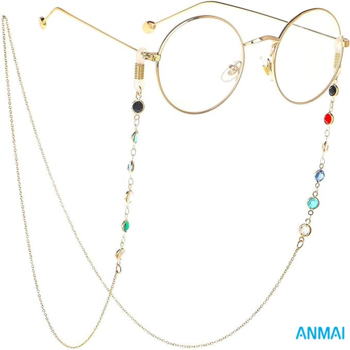 Lant pentru Ochelari Anmai cu Perle Colorate si Lant Auriu, Design Elegant, Purtare Confortabila, Accesoriu Moda
