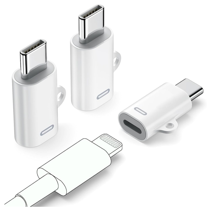 Комплект от 3 адаптера Lightning към USB Type-C, Vanaxalife®, бял