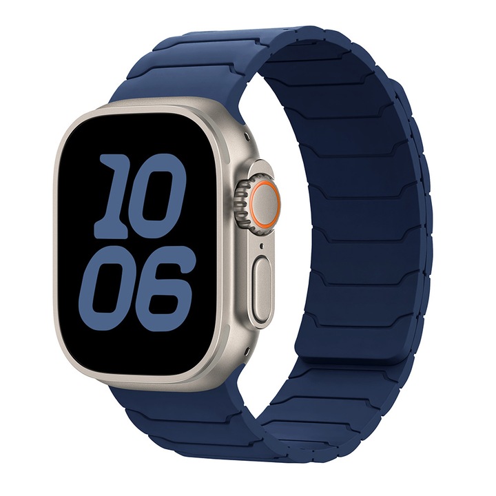 Силиконова каишка, спортен Loop Design, магнитна, съвместима с Apple Watch Ultra/SE/10/9/8/7/6/5/4/3, Дисплей 49/46/45/44/42 mm, Navy Blue