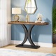 Mese console industrial, Tribesigns, baza metalica geometrica, 100*30*80cm, Negru maro