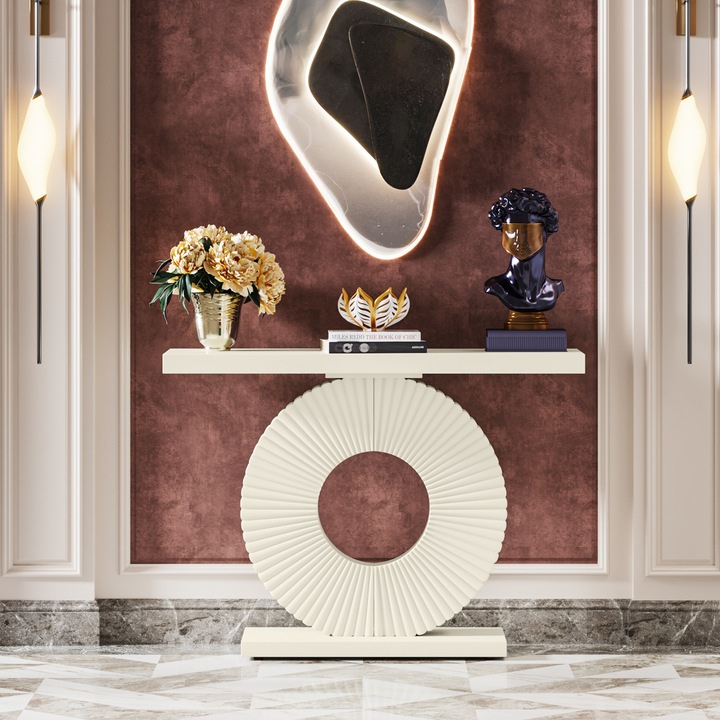 Masa console, Tribesigns, alb, 100x30x79cm, baza rotunda